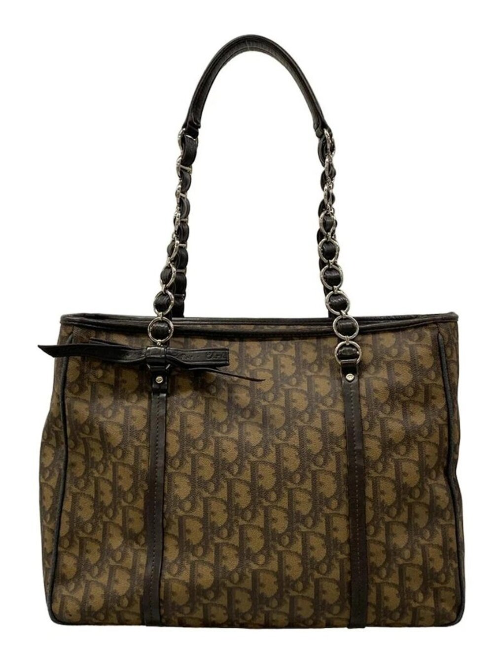 DIOR/ChristianDior Romantic/Trotter Dark Brown Brown Leather Tote Bag